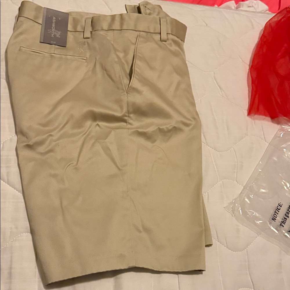 Ashworth Men's Khaki Flat Front Shorts